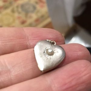 Jewelry - Silver satin work locket with seed pearl vintage Jewelry - Silver satin work locket with seed pearl vintage